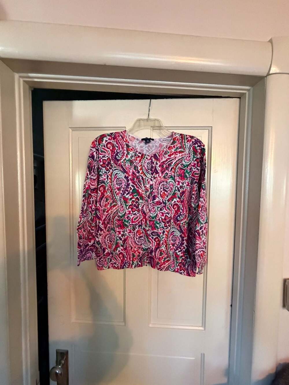Chaps Cardigan Sweater Size XL Multi Color Paisley Cotton